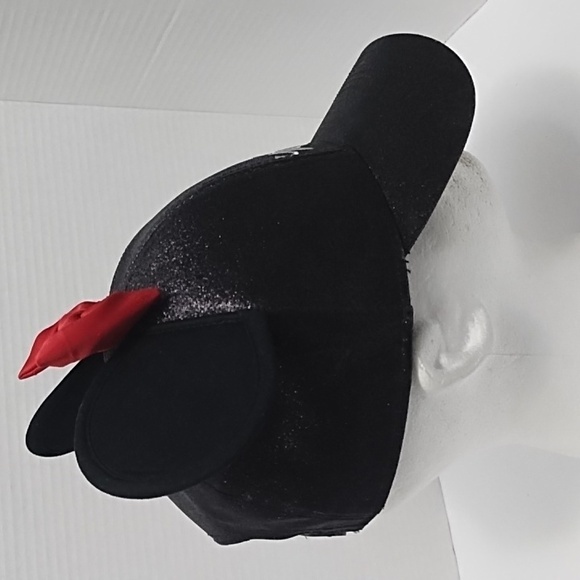 Disney Minnie Mouse Black Glitter Red Bow Ear Adjustable Baseball Hat - Picture 2 of 7